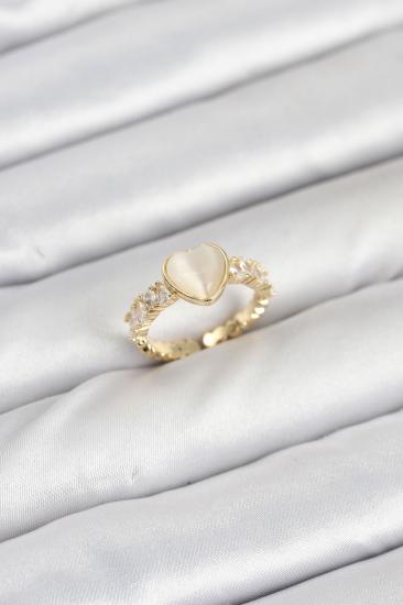 Hkursat Pirinç Gold Renk Zirkon Taşlı Kalpli Kadın Yüzük