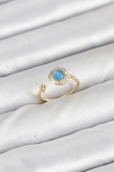 Hkursat Pirinç Gold Renk Zirkon Taşlı Ay Yıldız Kadın Yüzük