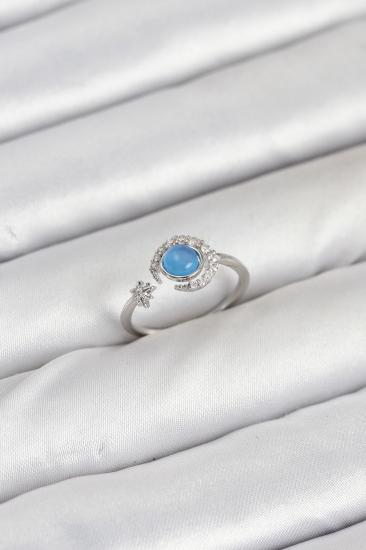 Hkursat Pirinç Gümüş Renk Zirkon Taşlı Ay Yıldız Kadın Yüzük