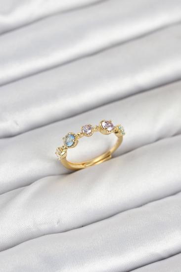 Hkursat Pirinç Gold Renk Renkli Zirkon Taşlı Kadın Yüzük