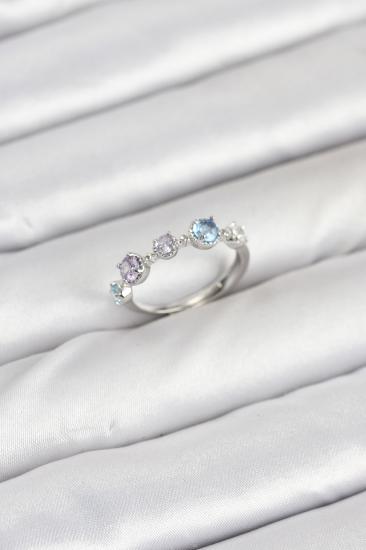 Hkursat Pirinç Gümüş Renk Renkli Zirkon Taşlı Kadın Yüzük