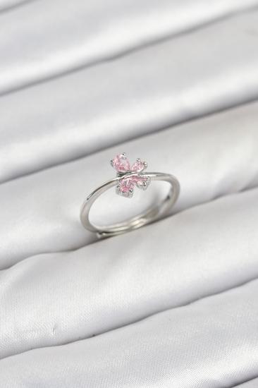 Hkursat Pirinç Gümüş Renk Pembe Kelebek Kadın Yüzük