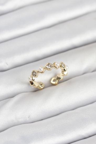 Hkursat Pirinç Gold Renk Zirkon Taşlı İncili Kadın Yüzük