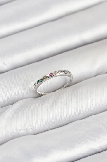 Hkursat Pirinç Gümüş Renk Renkli Zirkon Taşlı Kadın Yüzük