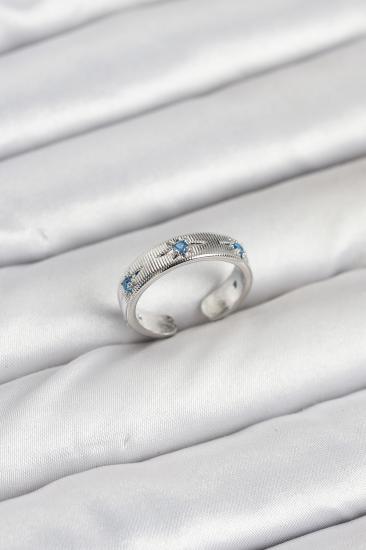 Hkursat Pirinç Gümüş Renk Mavi Zirkon Taşlı Kutup Yıldızı Model Kadın Yüzük