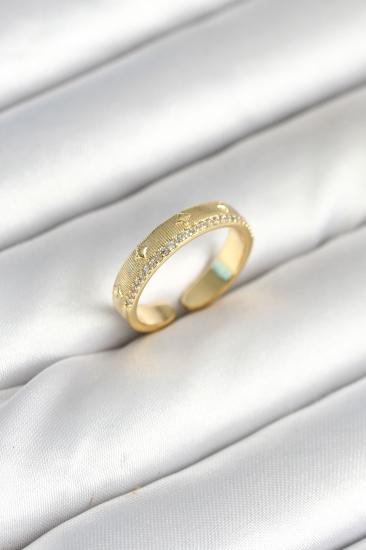 Gold Renk Şerit Zirkon Taşlı Kadın Yüzük