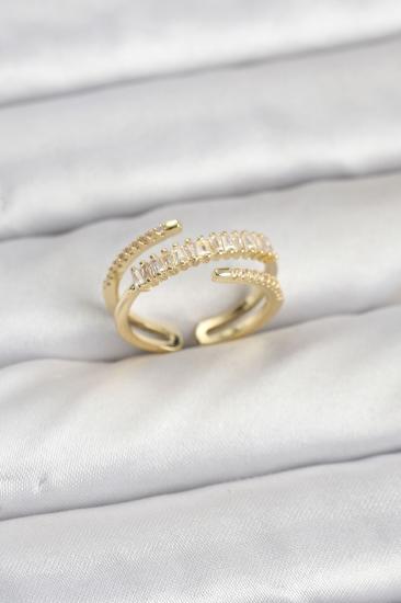 Hkursat Pirinç Gold Renk Sıralı Baget Zirkon Taşlı Kadın Yüzük