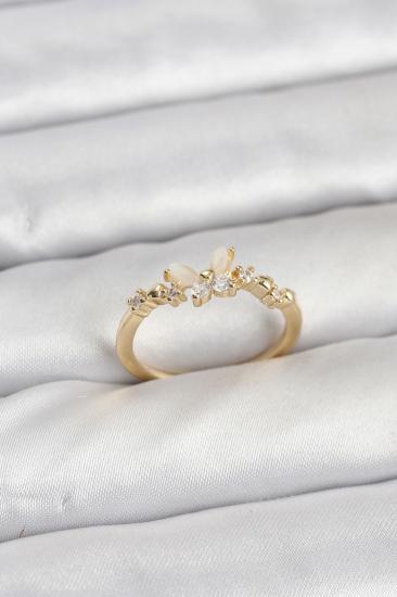 Kelebek Model Gold Renk Hkursat Pirinç Kadın Yüzük
