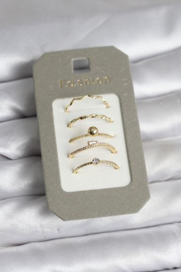 Hkursat Pirinç Gold Renk 5’li Yüzük Seti