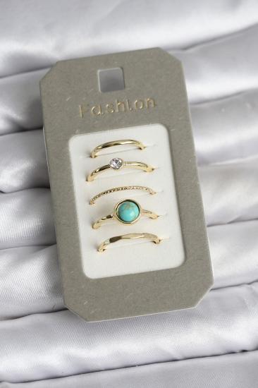 Hkursat Pirinç Gold Renk 5’li Yüzük Seti