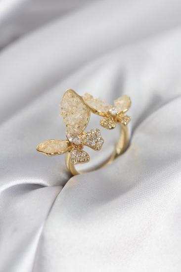 Gold Renk Beyaz Kelebek Model Zirkon Taşlı Kadın Yüzük