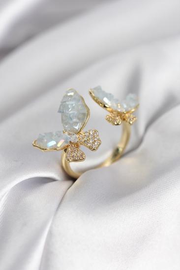 Gold Renk Mavi Kelebek Model Zirkon Taşlı Kadın Yüzük