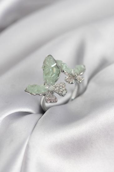 Gümüş Renk Su Yeşili Kelebek Model Zirkon Taşlı Kadın Yüzük