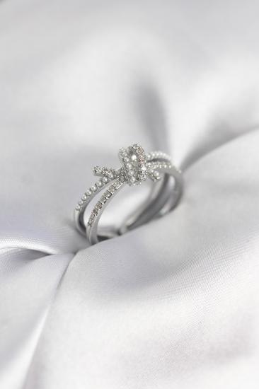 Gümüş Renk İncili Zirkon Taşlı Düğüm Kadın Yüzük