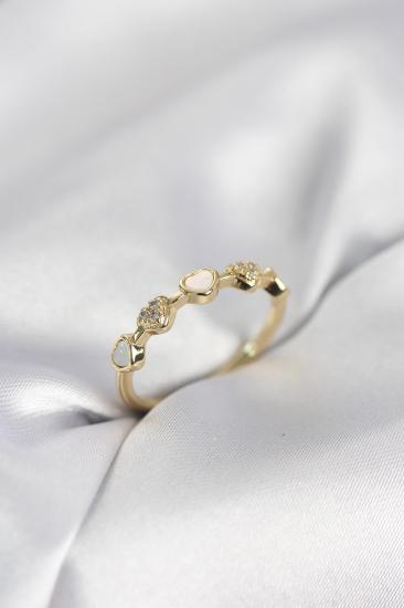 Gold Renk Minimal Kalp Model Zirkon Taşlı Pirinç Kadın Yüzük