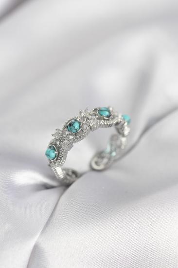 Mavi Taşlı Gümüş Renk Vintage Kadın Yüzük