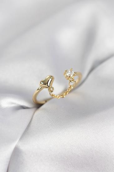 Zincir Sallantılı Kalp Model Gold Renk Kadın Yüzük