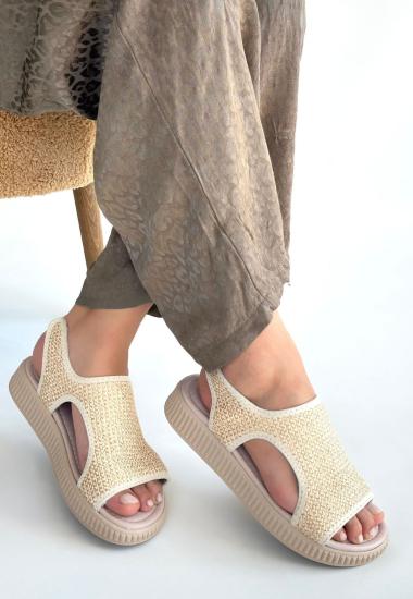 Hkursat Wayi Bej Hasır Cilt Sandalet