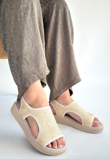 Hkursat Wayi Bej Hasır Cilt Sandalet