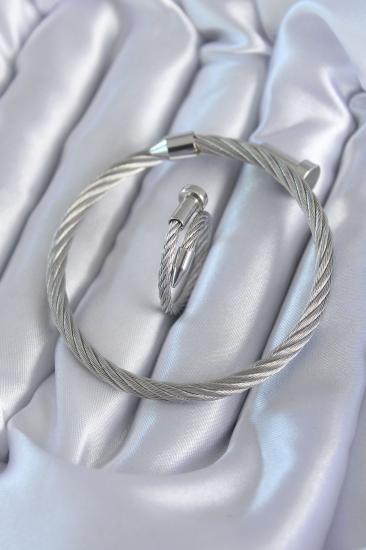 Hkursat 316L Çelik Gümüş Renk Sarmal Model Erkek Bileklik Yüzük Kombini