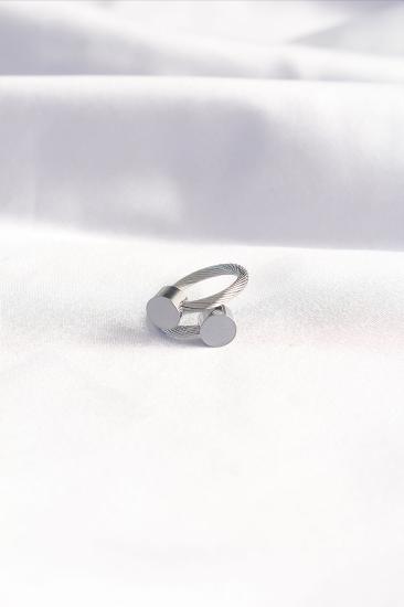 Hkursat 316L Çelik Gümüş Renk Oval Aksesuarlı Burgu Model Bileklik ve Yüzük Kombini