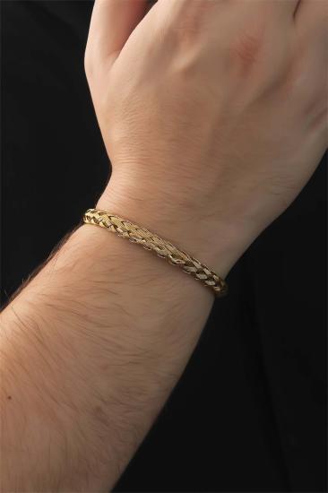 Hkursat 316L Çelik Altın Renk Kalın Yassı Örgü Model Erkek Bileklik
