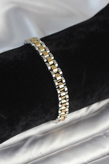 Hkursat 316L Çelik Gold ve Gümüş Renk 7 mm Kalınlık Erkek Bileklik