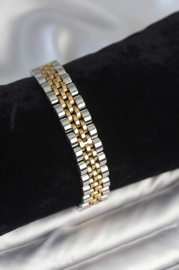 Hkursat 316L Çelik 12 mm Kalınlıkta Gold ve Gümüş Renkli Erkek Bileklik