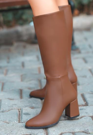 Bluefeet Taba Cilt Kadın Topuklu Çizme