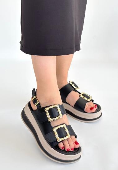 Hkursat Stan Siyah Cilt Sandalet