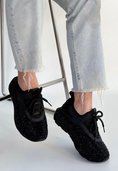 Hkursat Rimay Siyah Cilt Boncuk İşlemeli Spor Ayakkabı