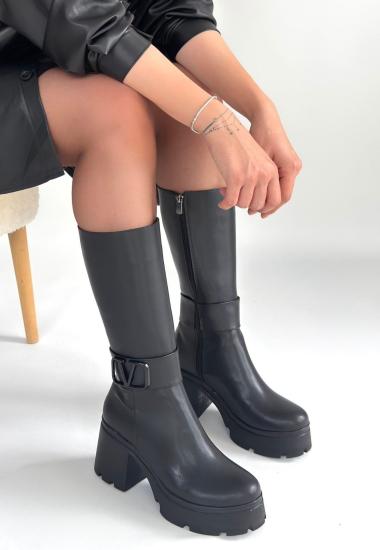 Bluefeet Siyah Cilt Kadın Topuklu Çizme