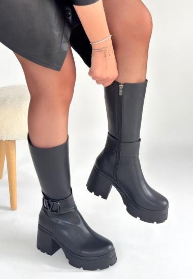 Bluefeet Siyah Cilt Kadın Topuklu Çizme