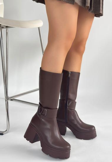 Bluefeet Kahverengi Cilt Kadın Topuklu Çizme