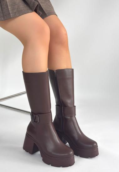 Bluefeet Kahverengi Cilt Kadın Topuklu Çizme