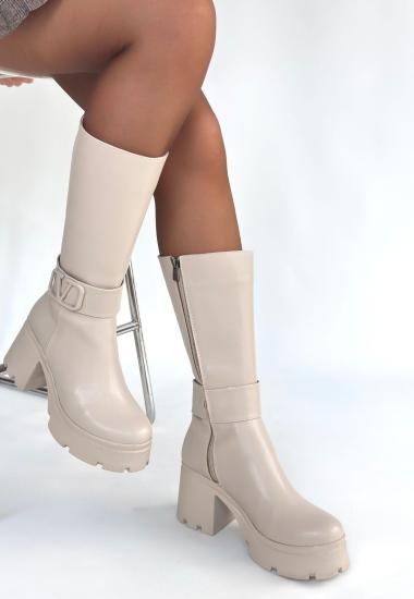 Bluefeet Bej Cilt Kadın Topuklu Çizme