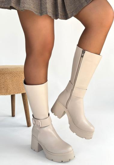 Bluefeet Bej Cilt Kadın Topuklu Çizme