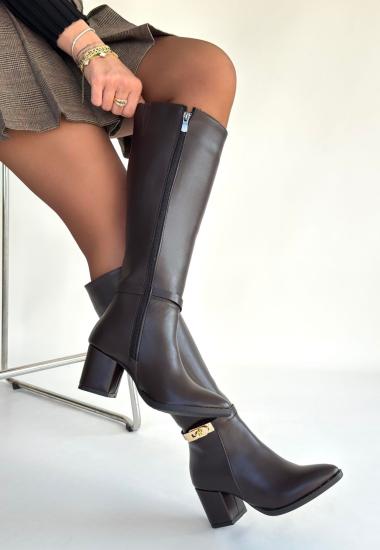 Bluefeet Kahverengi Cilt Kadın Topuklu Çizme