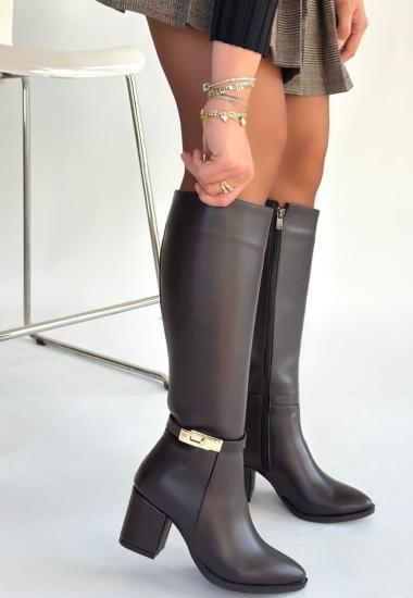 Bluefeet Kahverengi Cilt Kadın Topuklu Çizme