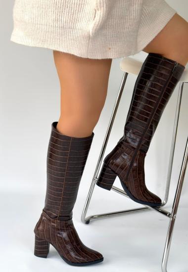 Bluefeet Acı Kahve Desenli Rugan Kadın Topuklu Çizme