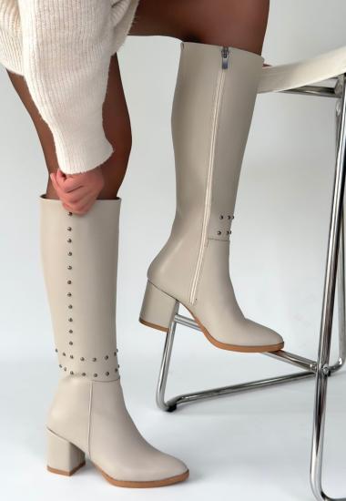 Bluefeet Bej Cilt Kadın Topuklu Çizme