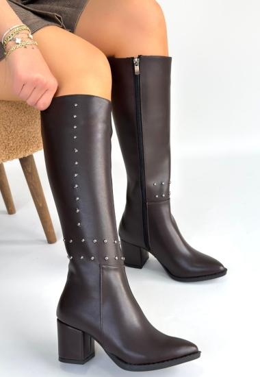 Bluefeet Kahverengi Cilt Kadın Topuklu Çizme