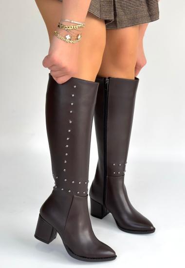 Bluefeet Kahverengi Cilt Kadın Topuklu Çizme