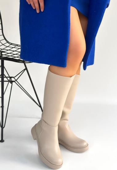 Bluefeet Bej Cilt Kadın Topuklu Çizme