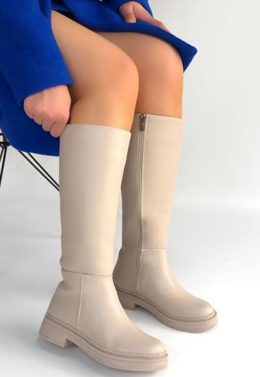 Bluefeet Bej Cilt Kadın Topuklu Çizme