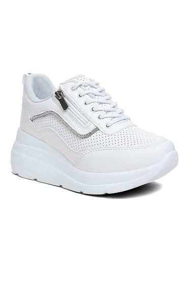 Hkursat Flt Beyaz Fermuarlı Bağcıklı Kadın Spor Ayakkabı