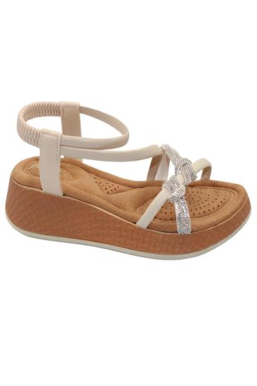 Hkursat Akç A32 Krem Taşlı Kadın Sandalet Ayakkabı