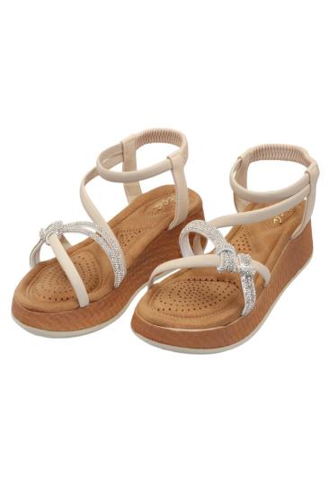 Hkursat Akç A32 Krem Taşlı Kadın Sandalet Ayakkabı