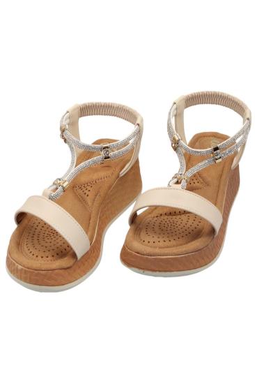 Hkursat Akç A33 Krem Taşlı Kadın Sandalet Ayakkabı