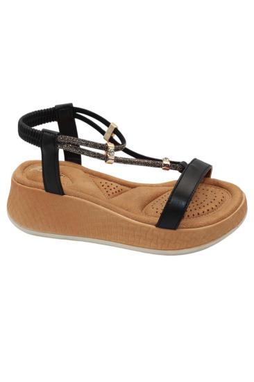 Hkursat Akç A33 Siyah Taşlı Kadın Sandalet Ayakkabı